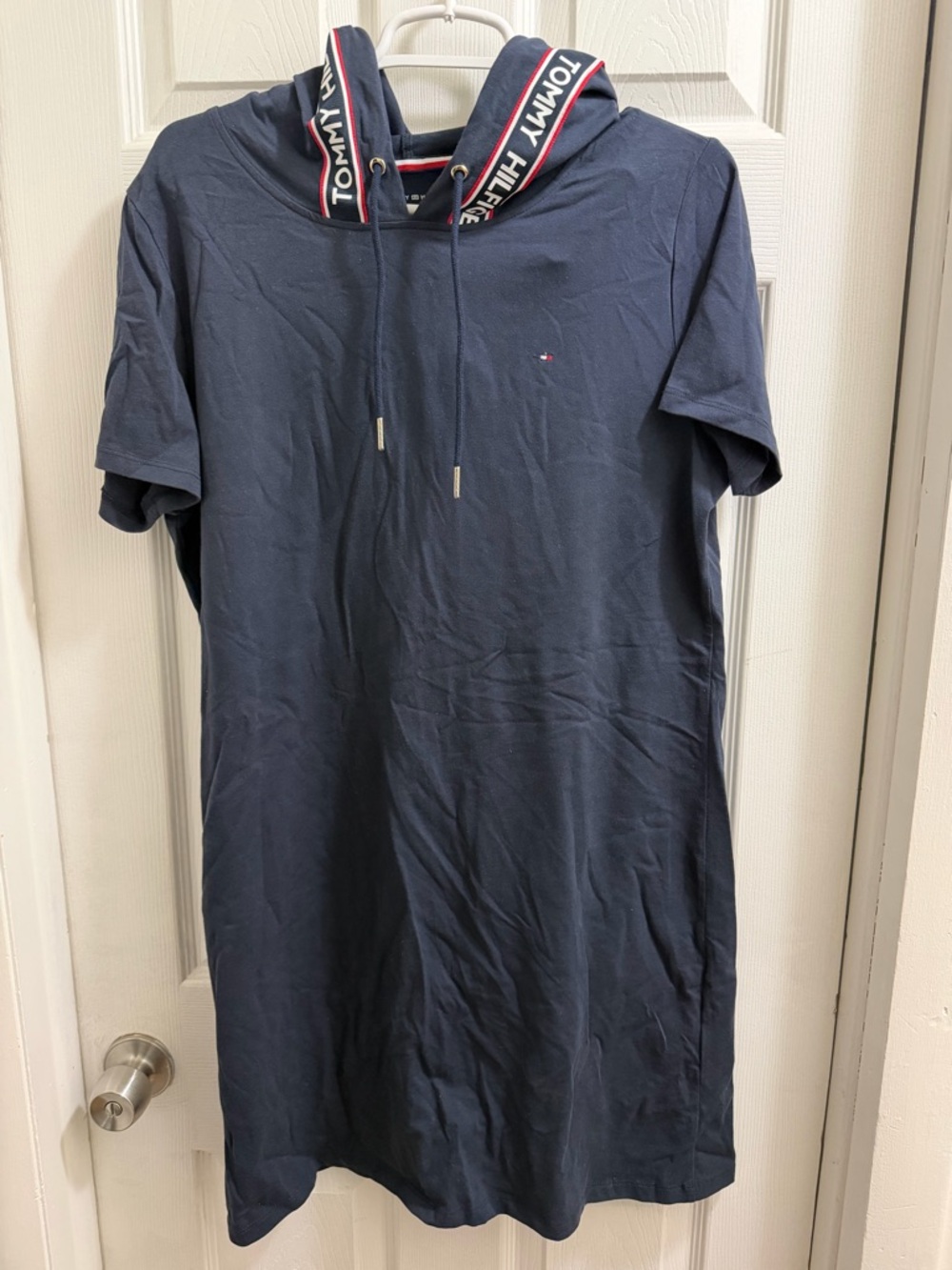 Tommy Hilfiger Navy Short-Sleeve Hooded Tee Dress with Branded Hood Trim